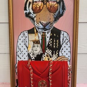 Red Quilted Valentino Orlandi Crossbody Bag with Gold Chain